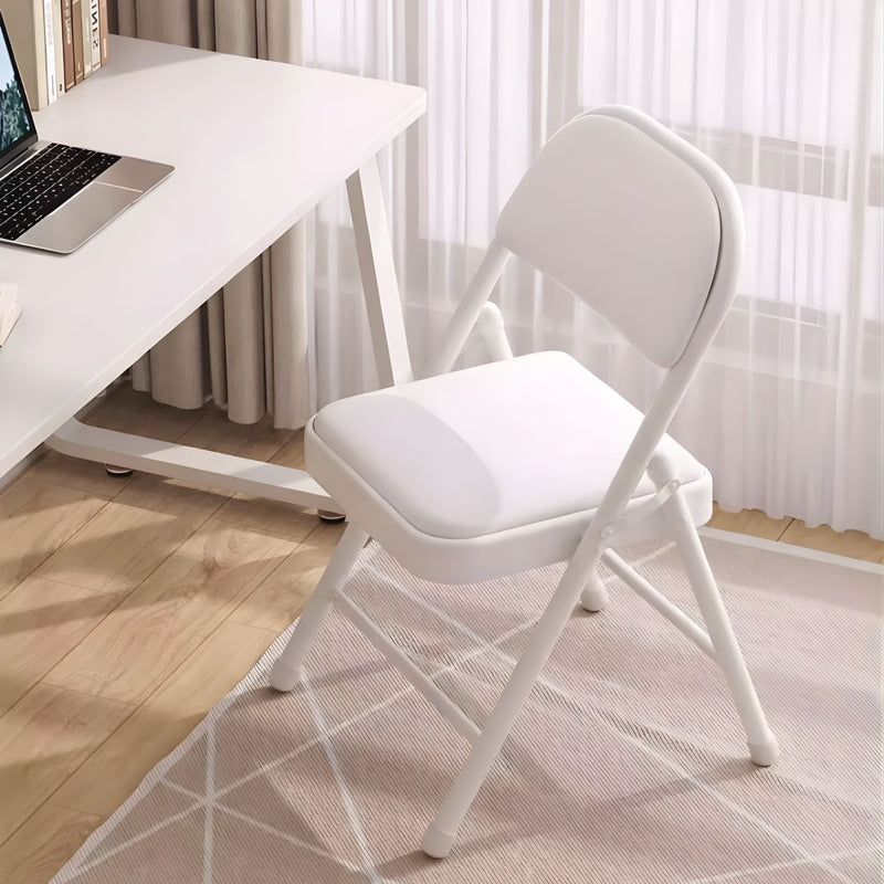 Silla Plegable Reforzada En Metal (79×44×45Cm). Marco Blanco Y Asiento En Cuerina Acolchada. Soporta hasta 150Kg.