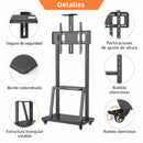 Soporte para TV 32–75” Móvil con rudas . Soporta hasta 80 kg. Altura Ajustable 1395–1920mm. Base 700×430 mm. Estante Multimedia. Luz de panal