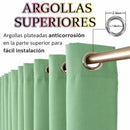 Cortinas Blackout Verde con Argollas (1.4x2.4m) Bloqueo 85% Luz. Cortinas de tela con anillos (2 paneles).