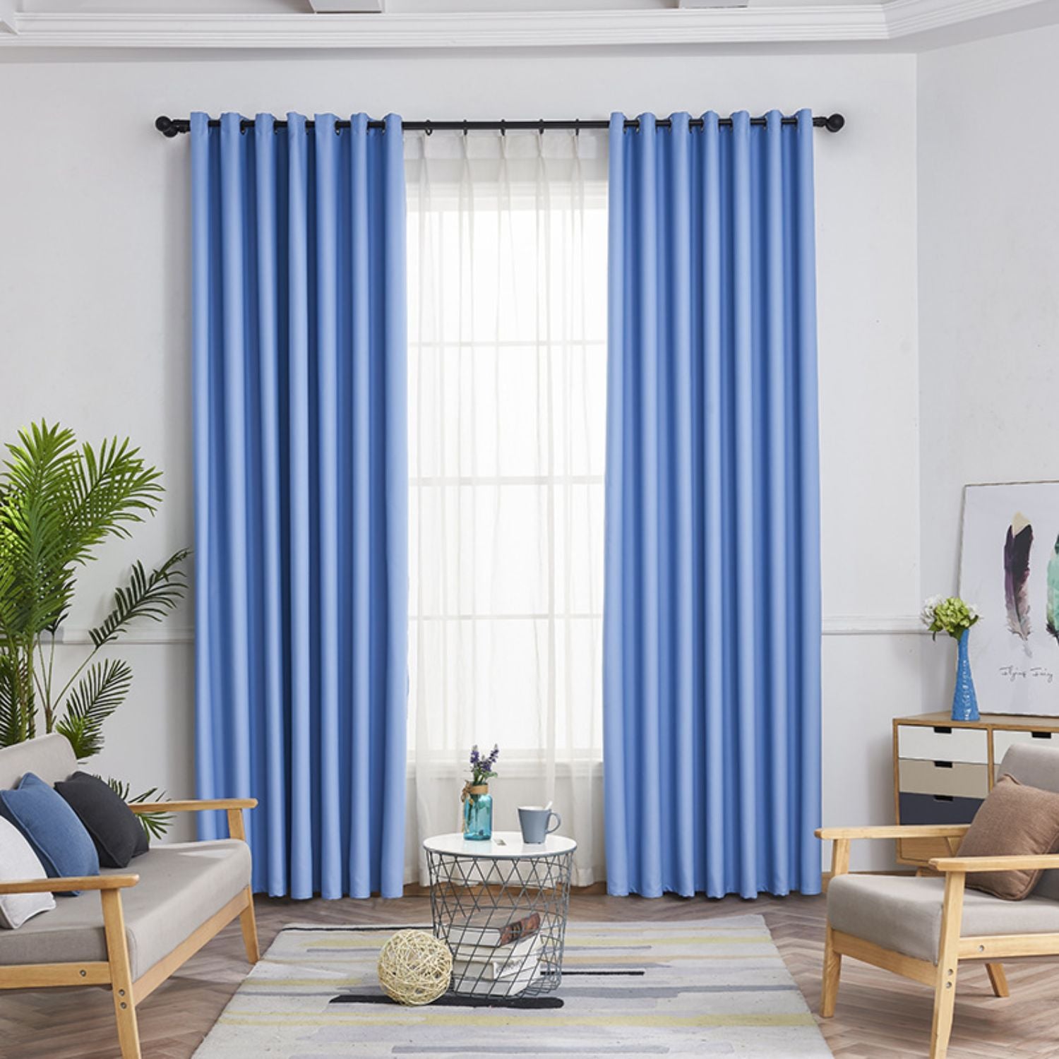 Cortinas Blackout Azul con Argollas (1.4x2.4m) Bloqueo 85% Luz. Cortinas de tela con anillos (2 paneles).