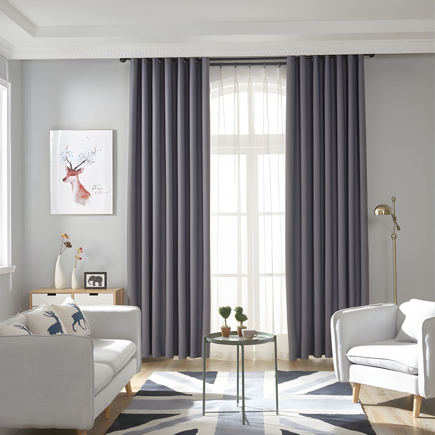 Cortinas Blackout Gris con Argollas (1.4x2.4m) Bloqueo 85% Luz. Cortinas de tela con anillos (2 paneles).