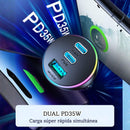 Cargador para Auto 70W Dual USB-C PD 35W y USB QC3.0 Carga Rápida. Color Negro. Adaptador de carro.