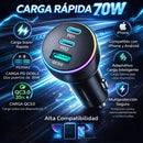 Cargador para Auto 70W Dual USB-C PD 35W y USB QC3.0 Carga Rápida. Color Negro. Adaptador de carro.