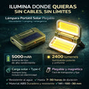 Lámpara Portátil Solar Plegable 2400Lm 5000mAh.  Color Verde Militar. Recargable por USB-C (141×100×30mm). Luz de Emergencia.
