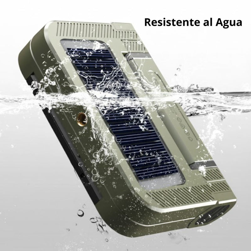 Lámpara Portátil Solar Plegable 2400Lm 5000mAh.  Color Verde Militar. Recargable por USB-C (141×100×30mm). Luz de Emergencia.
