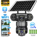 Cámara de Seguridad Solar WiFi. Triple Lente 12MP 2K IP66 PTZ 360°. Zoom 10X. Audio Bidireccional con Detección Humana.