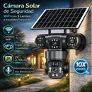 Cámara de Seguridad Solar WiFi. Triple Lente 12MP 2K IP66 PTZ 360°. Zoom 10X. Audio Bidireccional con Detección Humana.