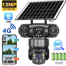 Cámara de Seguridad Solar 4G. Triple Lente 12MP 2K IP66 PTZ 360°. Zoom 10X. Audio Bidireccional con Detección Humana.