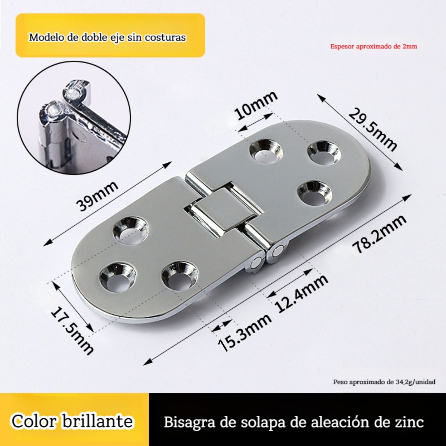 Bisagra Solapada Reforzada De Aleación De Zinc. Bisagra Sobrepuesta Para Puertas Y Muebles. Color plateado.