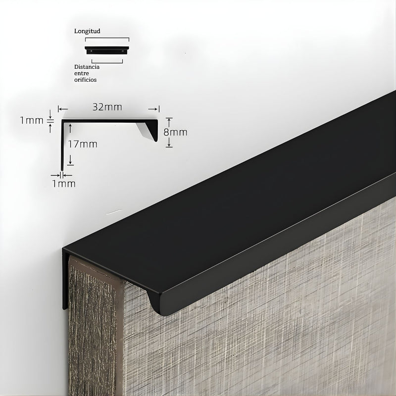 Tirador Jaladera Para Modulares de Cocinas y Closet. Color Negro. Instalación con Tornillo Oculto. Haladera 400mm.