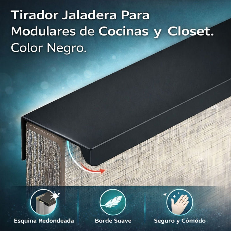 Tirador Jaladera Para Modulares de Cocinas y Closet. Color Negro. Instalación con Tornillo Oculto. Haladera 120mm. Perfil cocinas