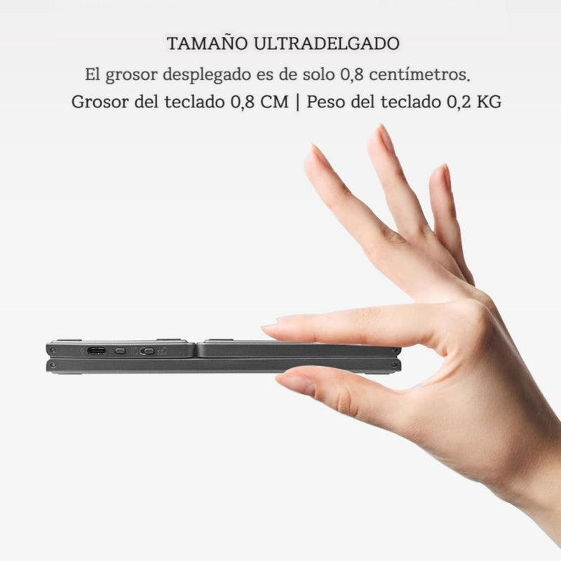 Teclado Bluetooth Plegable Portátil con Touchpad. Compatible iOS Android Windows (305×98×8mm).