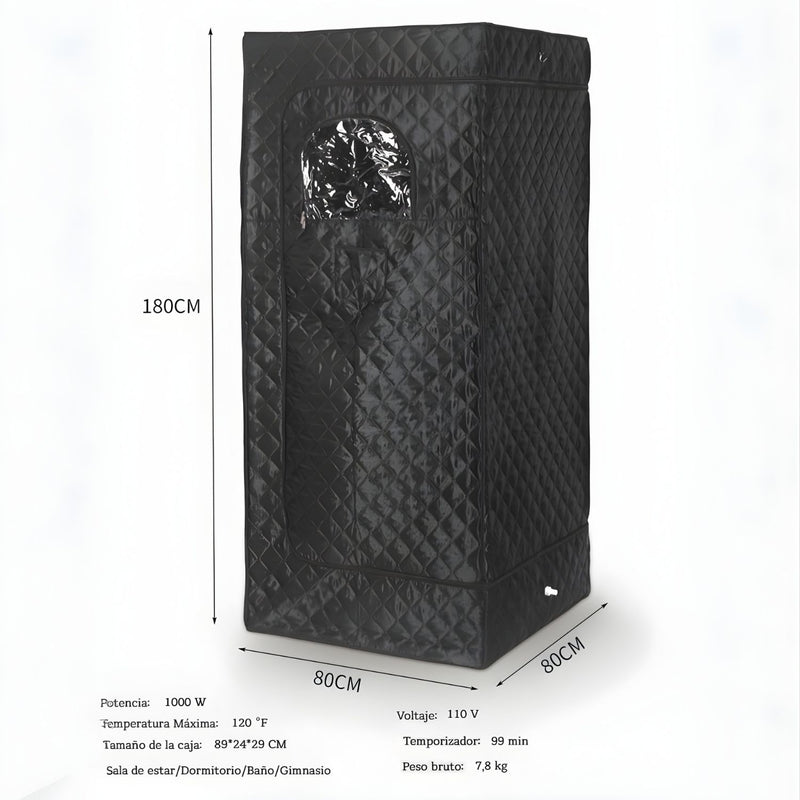 Sauna Portátil de Infrarrojos. Cabina Térmica Individual Plegable. Calentamiento Rápido 1000W. Control Remoto y Temporizador (90x90x180cm).
