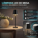 Lámpara LED de Mesa Portátil e Inalámbrica. Diseño Moderno con Base Cuadrada. 3 Tonos de Luz. Control Táctil con Atenuación Continua. Color negro. Usado en restaurantes