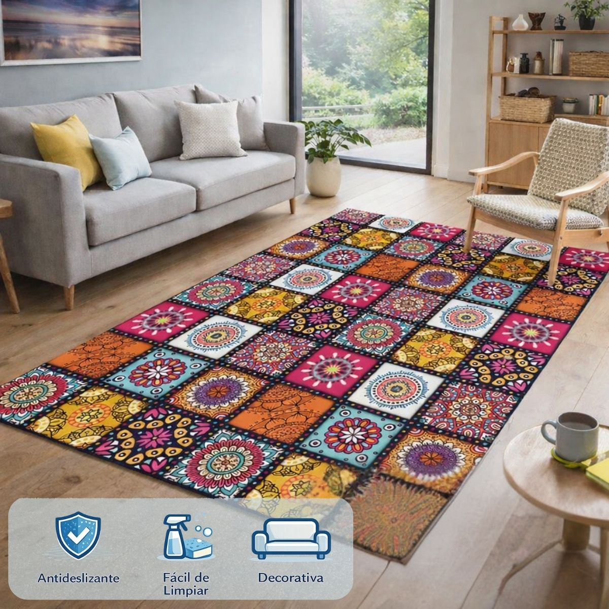 Alfombra Decorativa Boho. Tapete Tipo Bohemio Suave Para Sala, Dormitorios, Estudio. Antideslizante (160x230cm). Tapete