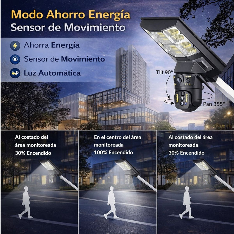 Cámara de Seguridad Solar Binocular WiFi con Lámpara LED 300W PTZ 360°. Visión Nocturna a Color. Detección Humana IP66. Cámara de Videovigilancia.