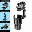 Soporte para Celular 2 en 1 para Portavasos de Auto, Brazo Ajustable Antivibración y Rotación 360°, Compatible con Smartphones 4”–7.2” y Vasos hasta 3.9”