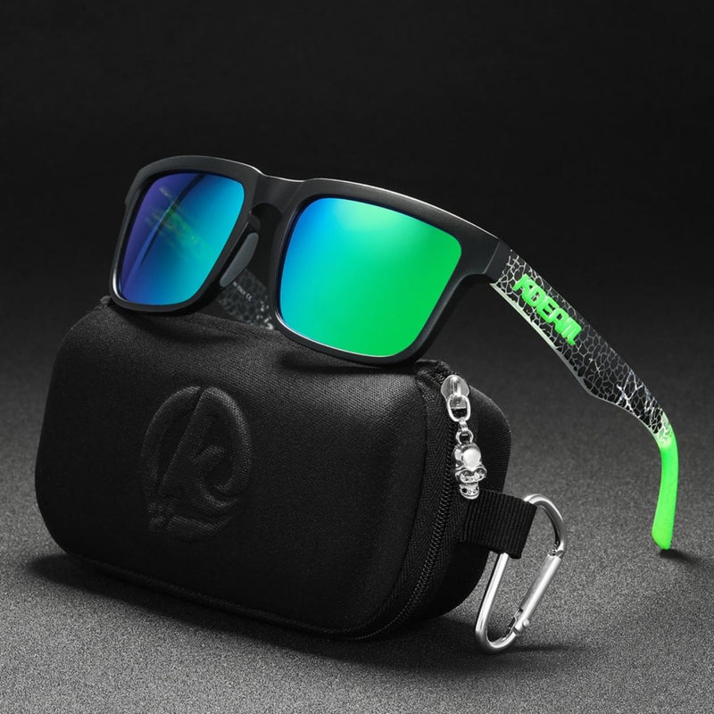 Lentes de Sol Polarizados UV400 Unisex, Montura Rectangular Ligera, Protección Antirreflejo para Conducir, Pesca y Actividades al Aire Libre.(Incluye Estuche). Lente Verde Espejo