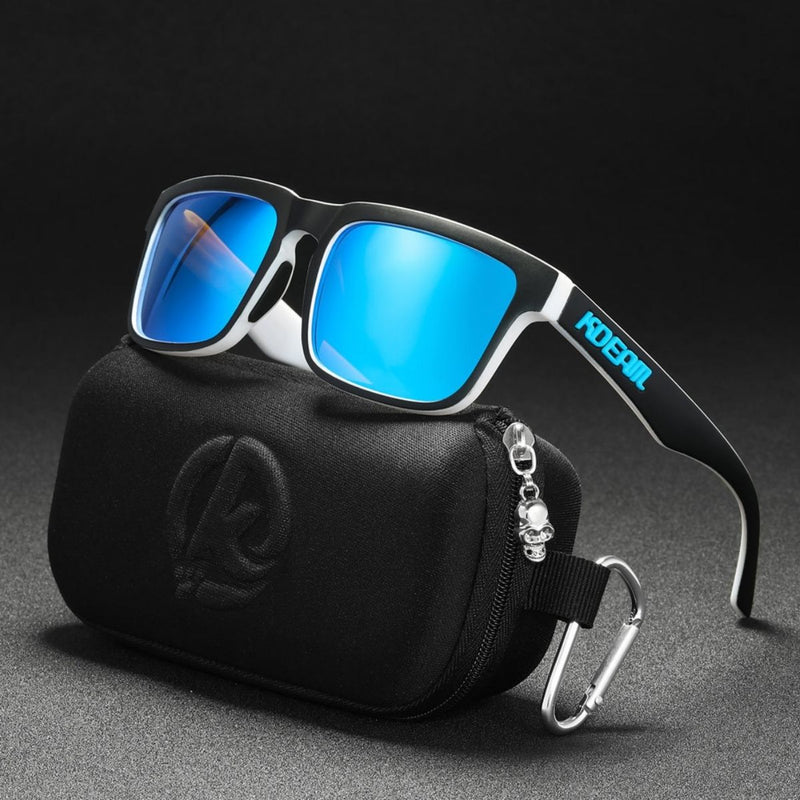 Lentes de Sol Polarizados UV400 Unisex, Montura Rectangular Ligera, Protección Antirreflejo para Conducir, Pesca y Actividades al Aire Libre.(Incluye Estuche). Lente Azul Celeste Espejo