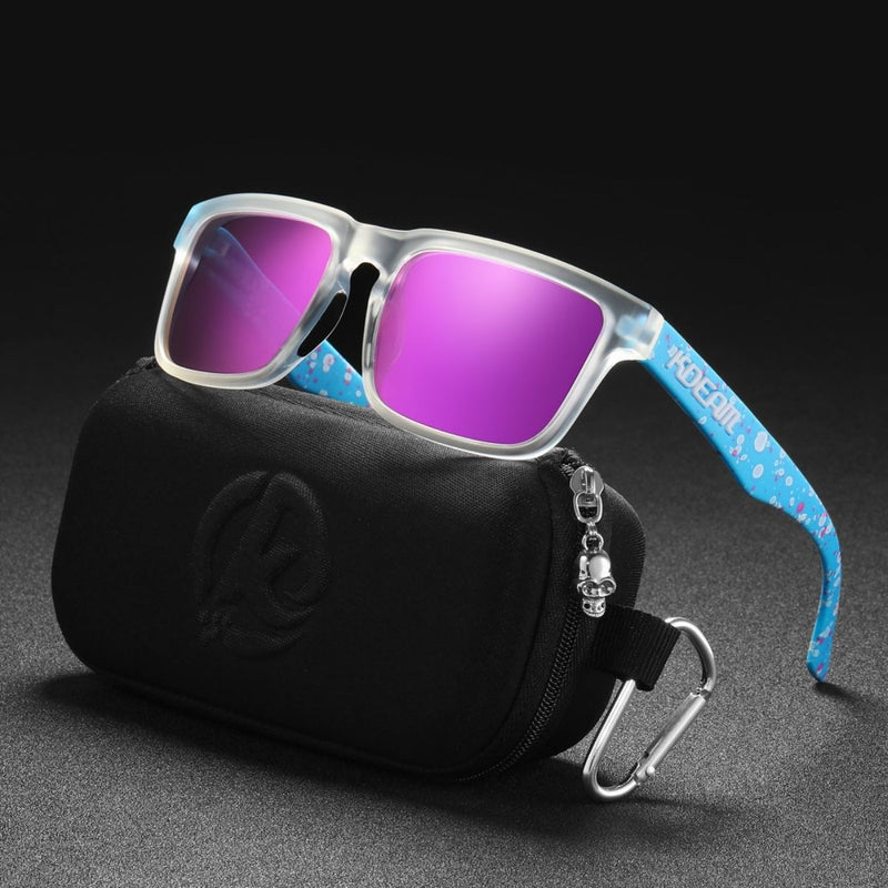 Lentes de Sol Polarizados UV400 Unisex, Protección Antirreflejo para Conducir, Pesca y Actividades al Aire Libre.(Incluye Estuche).Montura Azul Y Lente Magenta Espejo