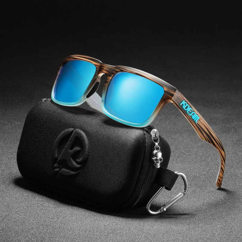 Lentes de Sol Polarizados UV400 Unisex, Protección Antirreflejo para Conducir, Pesca y Actividades al Aire Libre.(Incluye Estuche).Montura Chocolate Y Lente Azul Espejo