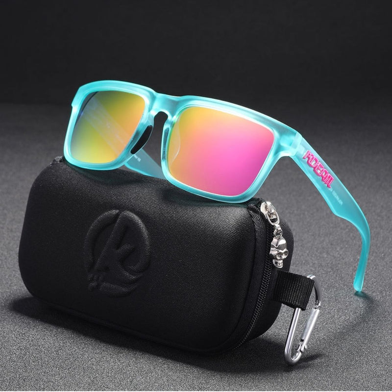 Lentes de Sol Polarizados UV400 Unisex, Protección Antirreflejo para Conducir, Pesca y Actividades al Aire Libre.(Incluye Estuche).Montura Celeste Y Lente Magenta Espejo