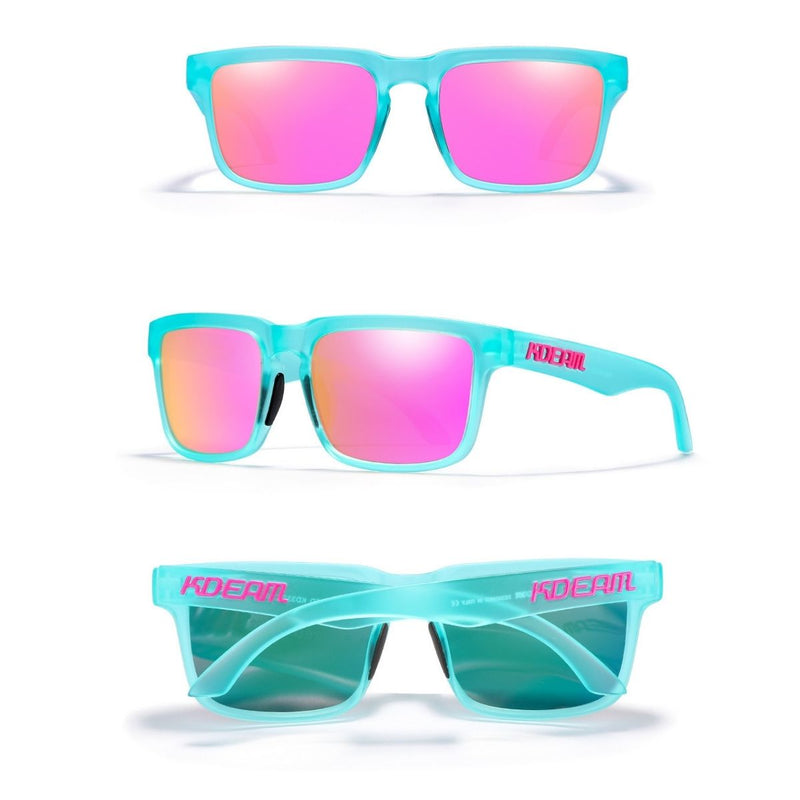 Lentes de Sol Polarizados UV400 Unisex, Protección Antirreflejo para Conducir, Pesca y Actividades al Aire Libre.(Incluye Estuche).Montura Celeste Y Lente Magenta Espejo