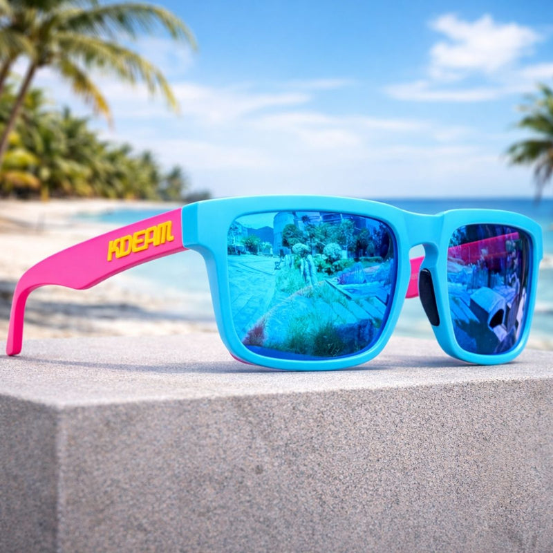 Lentes de Sol Polarizados UV400 Unisex, Protección Antirreflejo para Conducir, Pesca y Actividades al Aire Libre.(Incluye Estuche).Azul y Fucsia, Lente Azul Espejo
