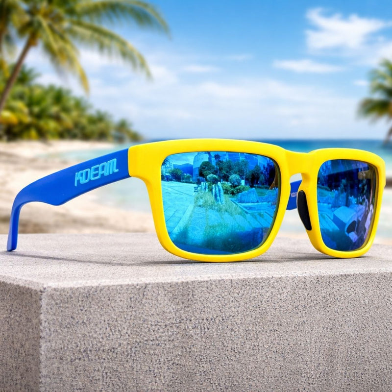 Lentes de Sol Polarizados UV400 Unisex, Protección Antirreflejo para Conducir, Pesca y Actividades al Aire Libre.(Incluye Estuche).Azul Y Amarillo, Lente Azul Espejo