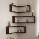 Repisas de Pared Estantes de Esquina 90° de Madera Color Nogal (Set de 3 Unds)  para Sala, Dormitorio u Oficina Color Nogal. (40x20x20cm)