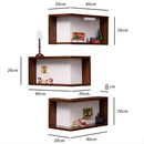 Repisas de Pared Estantes de Esquina 90° de Madera Color Nogal (Set de 3 Unds)  para Sala, Dormitorio u Oficina Color Nogal. (40x20x20cm)
