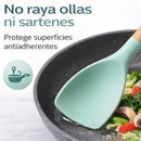 Utensilios de Cocina de Silicona Antiadherente De 12 Piezas Verde claro con Mangos de Madera. Juego De Cucharones Y Tenaza Resistente al Calor De Grado Alimenticio.