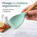 Utensilios de Cocina de Silicona Antiadherente De 12 Piezas Verde claro con Mangos de Madera. Juego De Cucharones Y Tenaza Resistente al Calor De Grado Alimenticio.