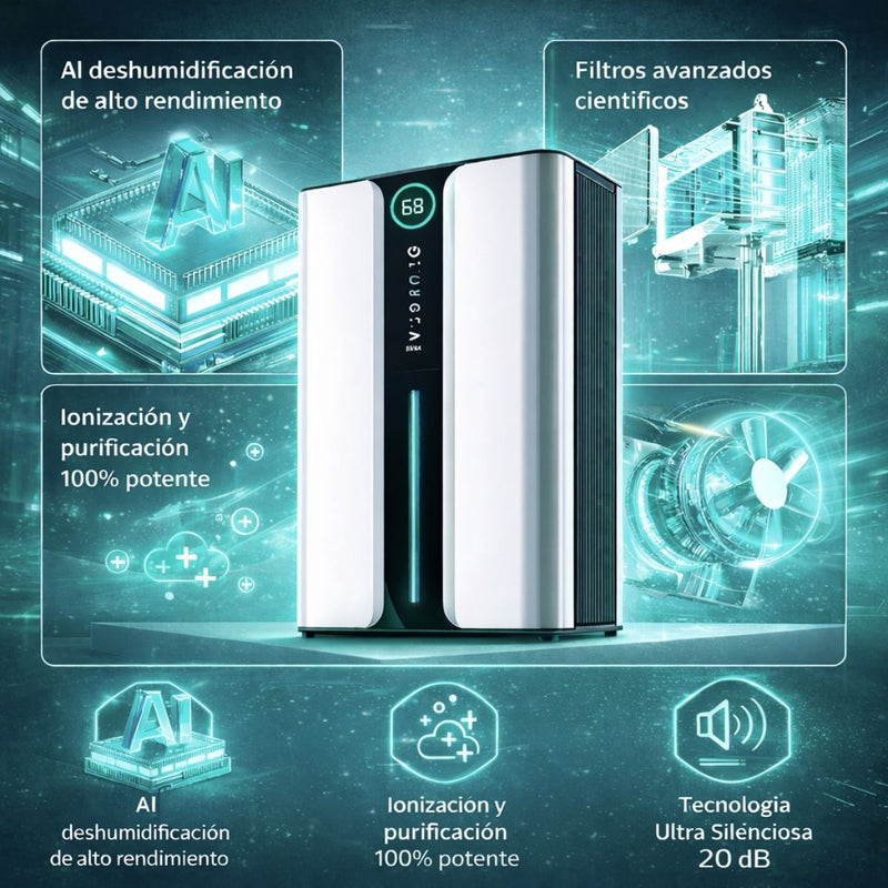 Deshumidificador Eléctrico con Pantalla Digital y Tanque de 3L y 78W. Ideal Para Closets, Armarios, Cuartos Y Baños. Extractor De Humedad en Cobertura 30–60 m².