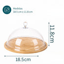 Plato Redondo de Bambú con Tapa Transparente Ideal para Postres, Pan y Snacks, Uso Doméstico y Comercial. Bandeja De Madera. Panera. 11” (28cm)