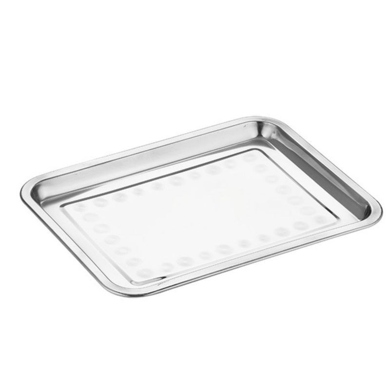 Bandeja Cuadrada de Acero Inoxidable 304 Grado Alimenticio, Bordes Redondeados y Acabado Espejo, Uso Doméstico y Comercial 32x22x2cm