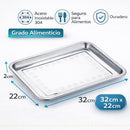 Bandeja Cuadrada de Acero Inoxidable 304 Grado Alimenticio, Bordes Redondeados y Acabado Espejo, Uso Doméstico y Comercial 32x22x2cm