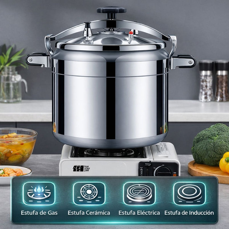 Olla de Presión De Cocción Rápida , Sistema de Seguridad con Válvulas Dobles A Prueba de Explosiones, Compatible con Gas y Cocina Eléctrica. Capacidad 26 Litros.34 cm
