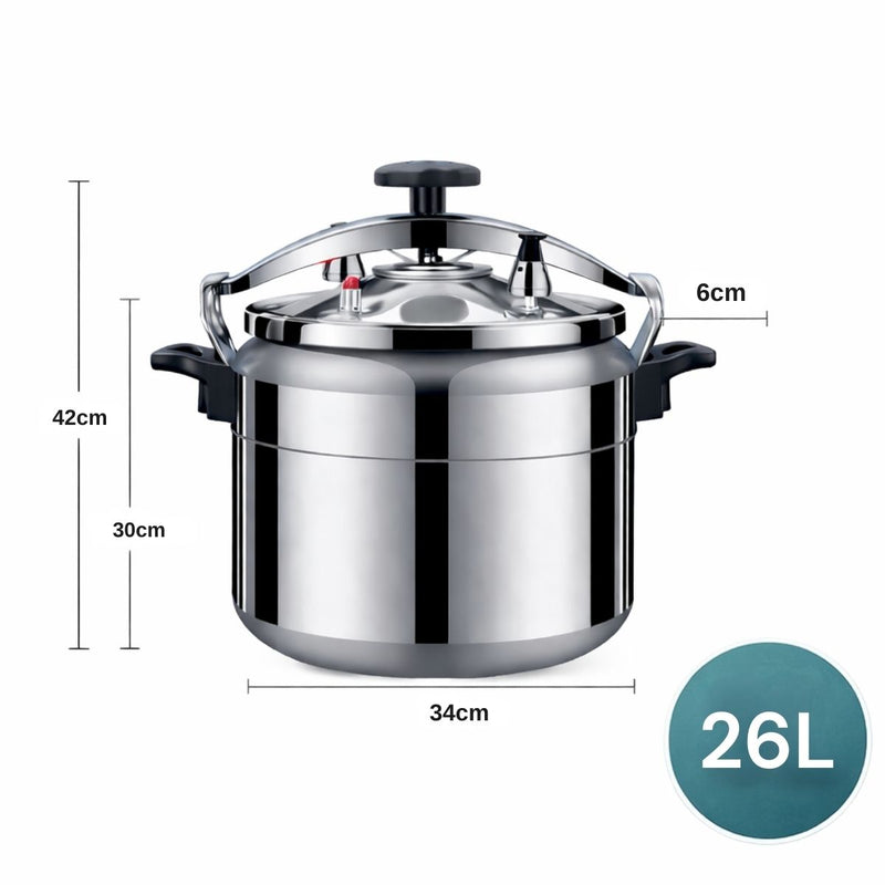 Olla de Presión De Cocción Rápida , Sistema de Seguridad con Válvulas Dobles A Prueba de Explosiones, Compatible con Gas y Cocina Eléctrica. Capacidad 26 Litros.34 cm