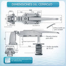 Cerradura para Cámara Frigorífica de Base Alta con Varilla de Empuje 6”(15cm). Manija Industrial para Puerta Sobresaliente, Aleación de Zinc con Llave