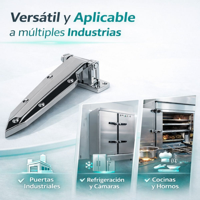 Bisagra Industrial de Acero Inoxidable y Aleación de Zinc 10". Alta Resistencia a la Corrosión Para Uso en Cámaras Frigoríficas, Hornos y Gabinetes.