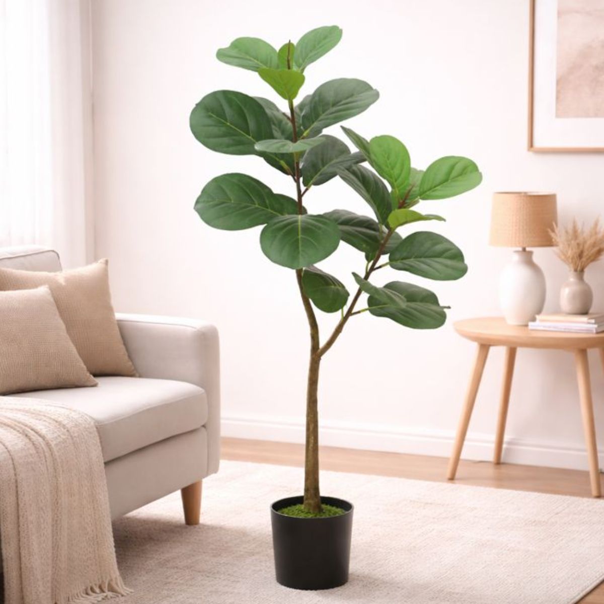 Planta Artificial Ficus Lyrata. Árbol Ficus Decorativo para Interiores. Altura de 120 cm.