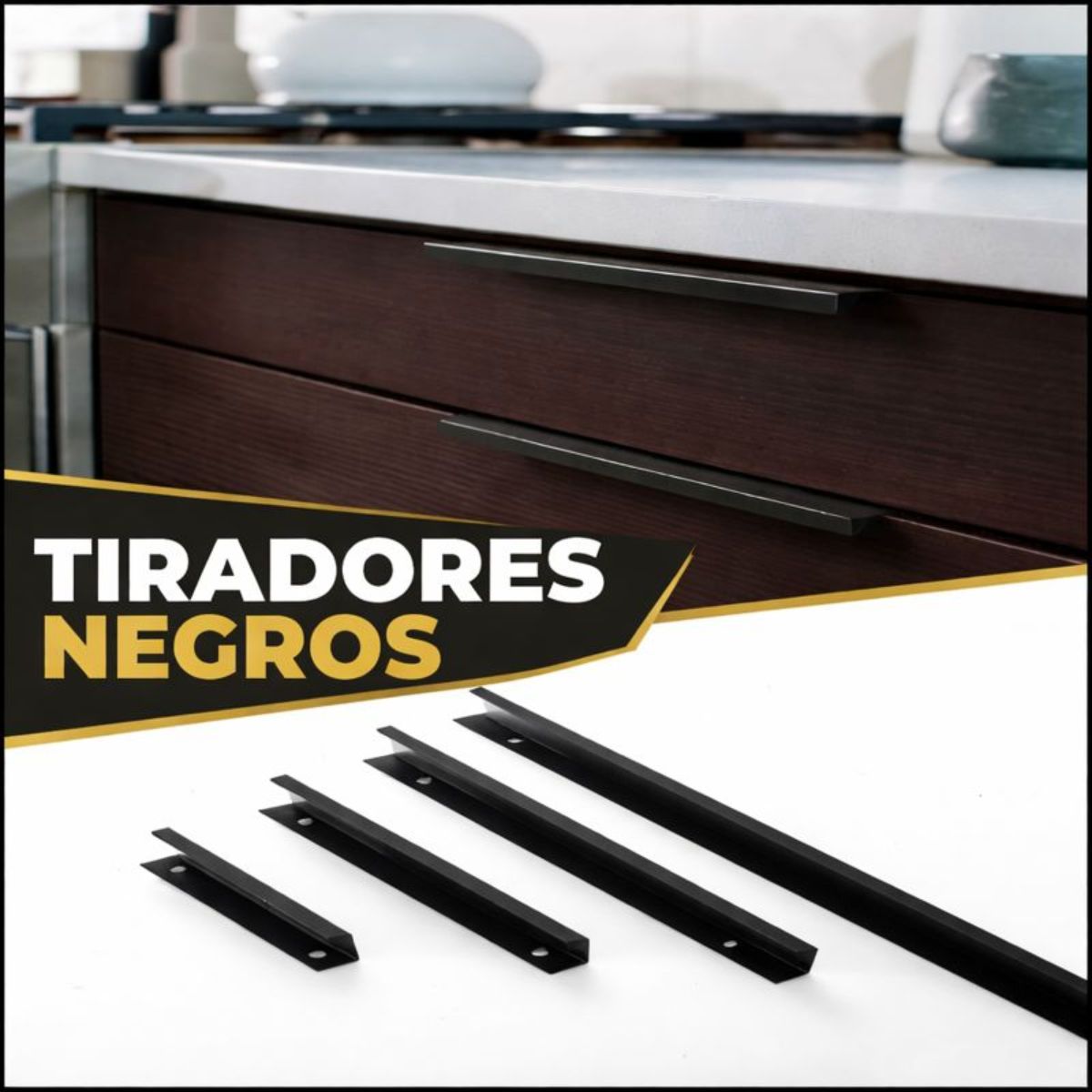 Tirador Jaladera Para Modulares de Cocinas y Closet. Color Negro. Instalación con Tornillo Oculto. Perfil aluminio Haladera. 60 cm.