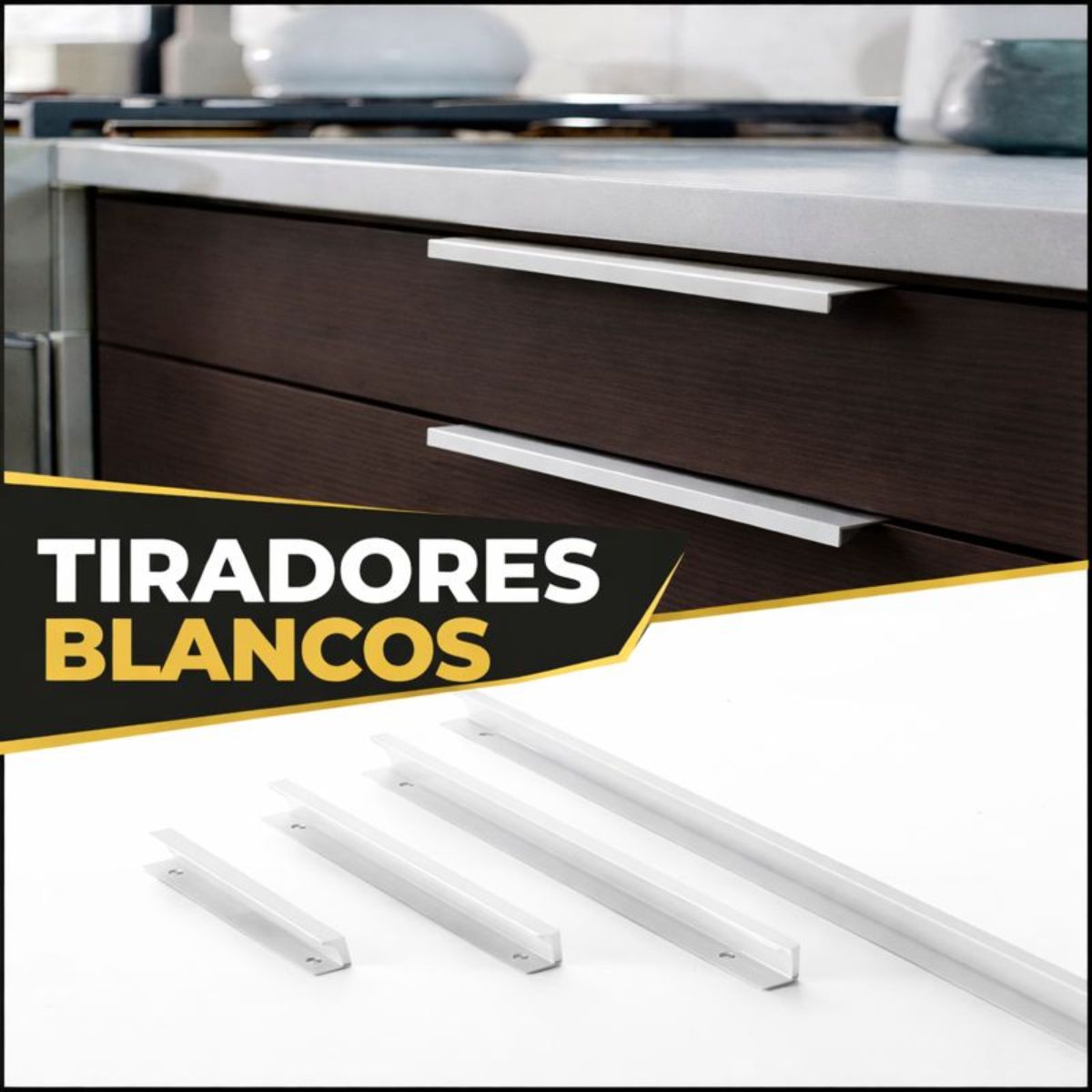 Tirador Jaladera Para Modulares de Cocinas y Closet. Color Blanco. Instalación con Tornillo Oculto. Perfil aluminio Haladera. 60 cm.