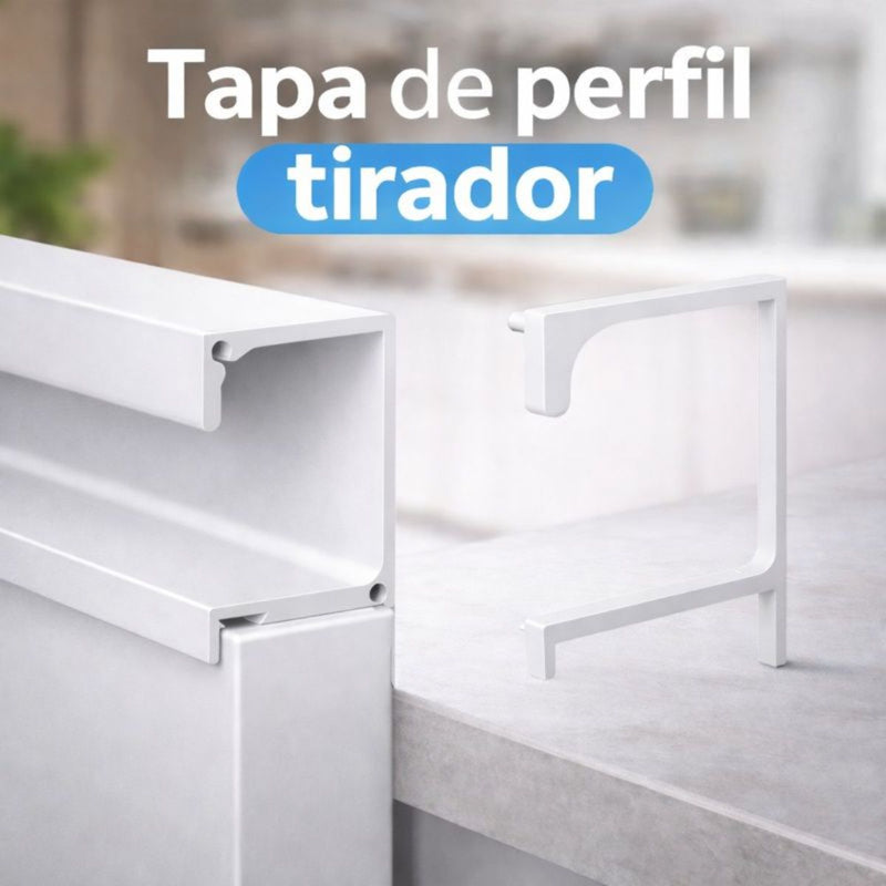Tapón Lateral de Perfil Tirador. Tapa para Jalador de Sellado. Color Blanco. Terminal De Perfil Para Muebles Modulares Cocina.