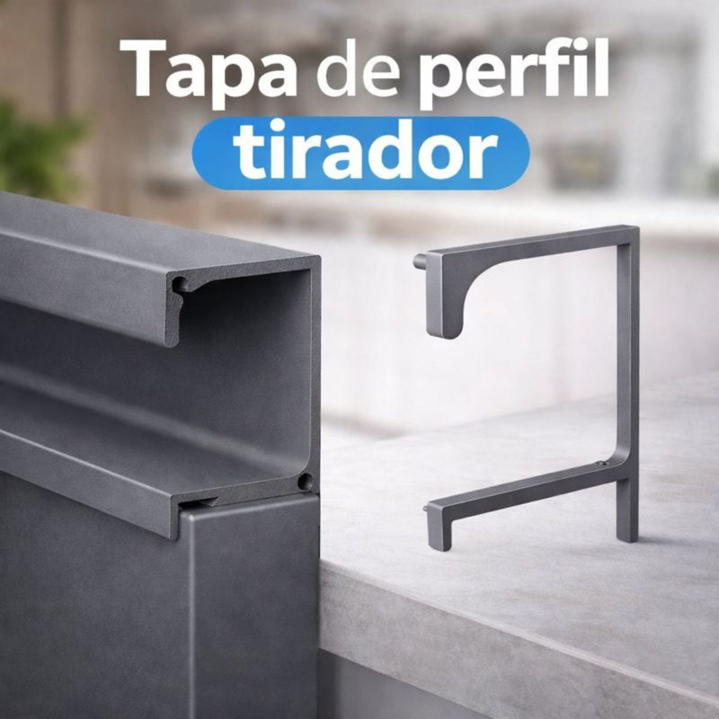 Tapón Lateral de Perfil Tirador. Tapa para Jalador de Sellado. Color Gris. Terminal De Perfil Para Muebles Modulares Cocina.