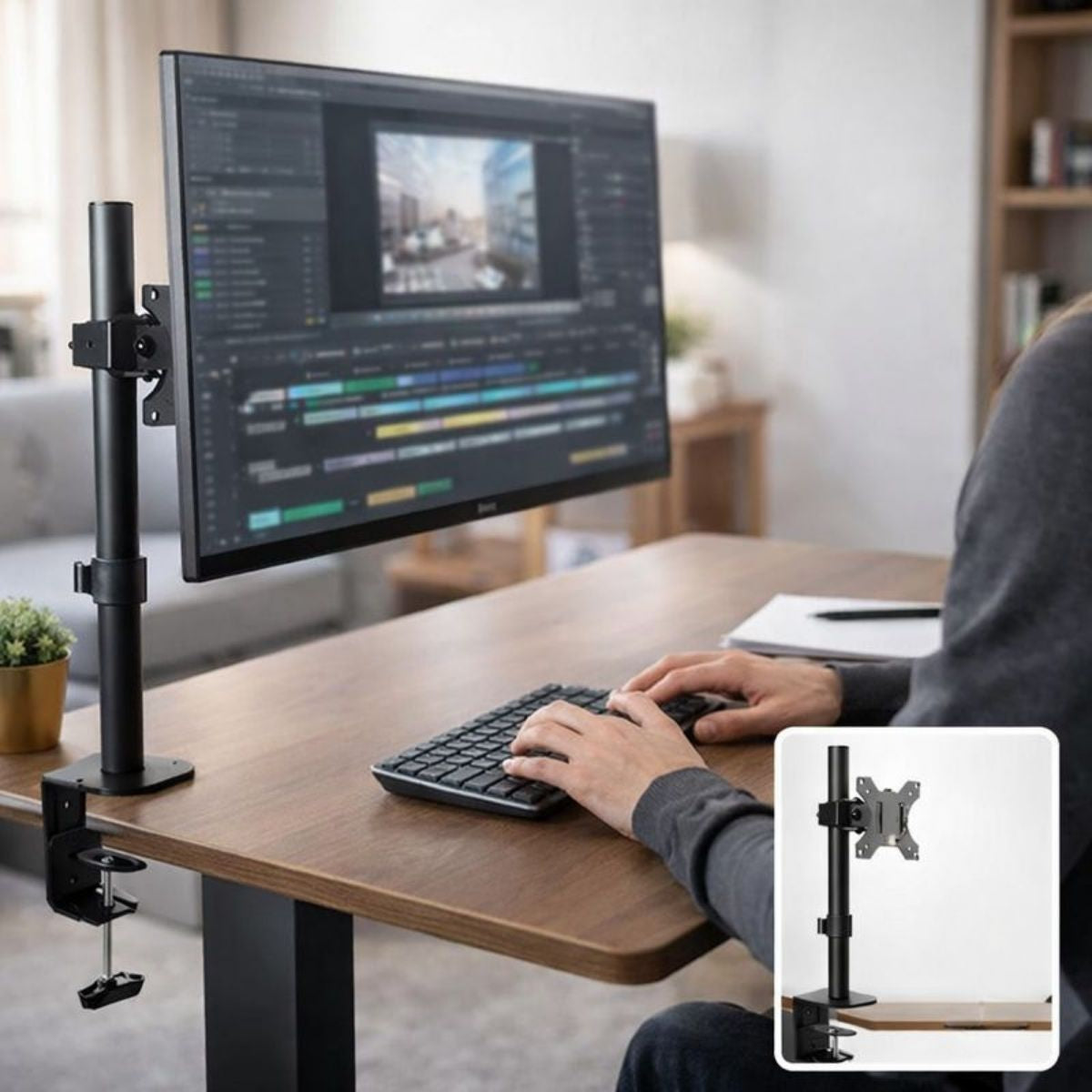 Soporte para Monitor pantallas, Ergonómico y Ajustable (hasta 40 cm). Base de Escritorio para Monitor, Giratorio. Color Negro.