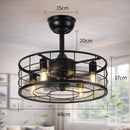 Abanico de Techo lámpara de 48CM con Luz Estilo Industrial. Ventilador de 6 Velocidades con Control Remoto. Color Negro.