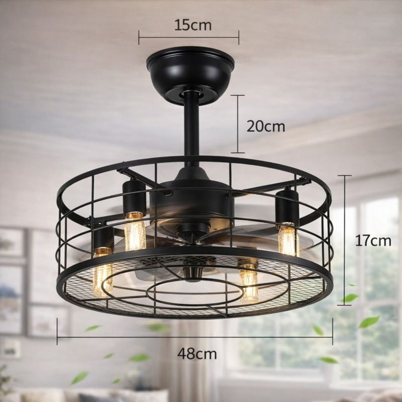 Abanico de Techo lámpara de 48CM con Luz Estilo Industrial. Ventilador de 6 Velocidades con Control Remoto. Color Negro.