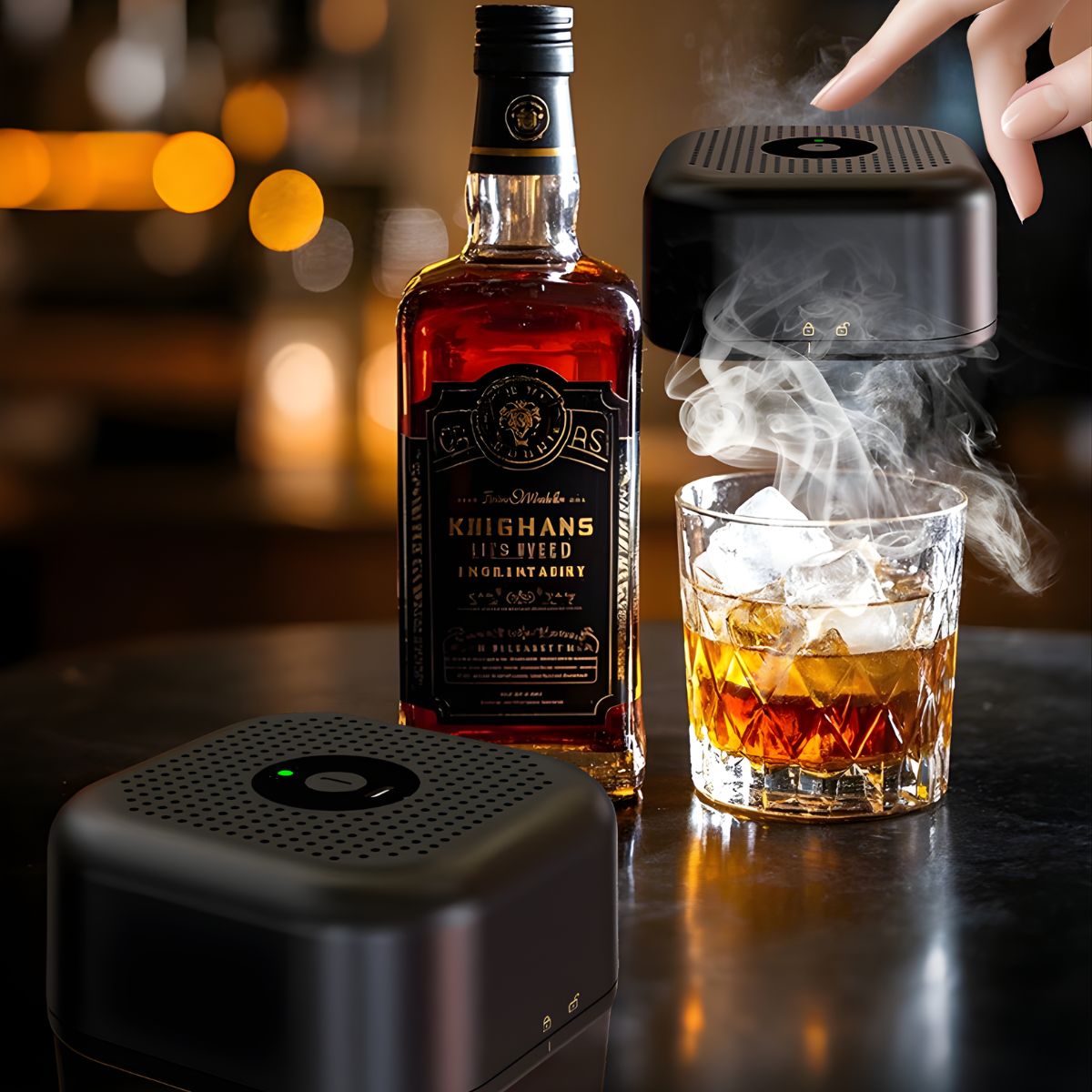 Infusor de humo Eléctrico para Bebidas cockteles. Máquina de Ahumado para Alimento. Ahumador portátil. Color Negro.